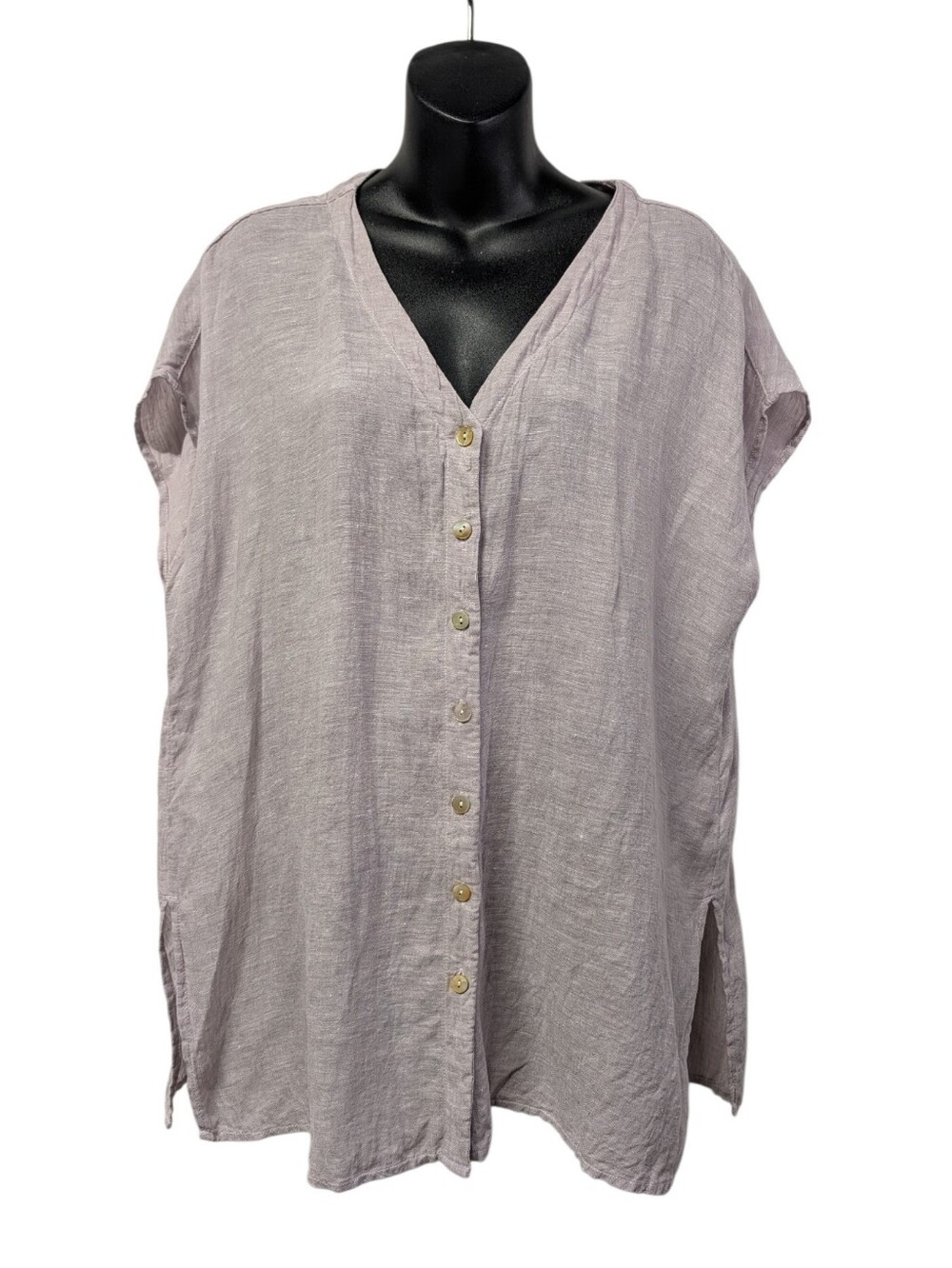 Jones & Co Womens Medium 100% Linen Sleeveless Button Down Shirt Lavender Dust